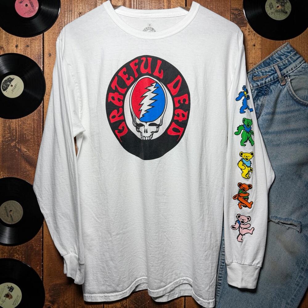 Grateful Dead Long Sleeve Tee Ripple Junction White Dancing Bears Sleeve Size M